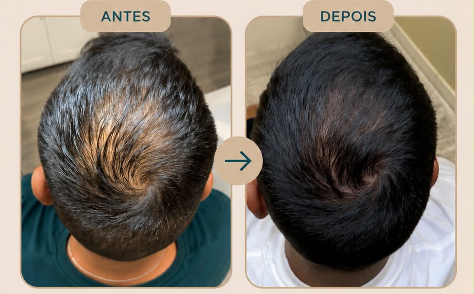 Crescimento de pelo no couro cabeludo, antes e depois