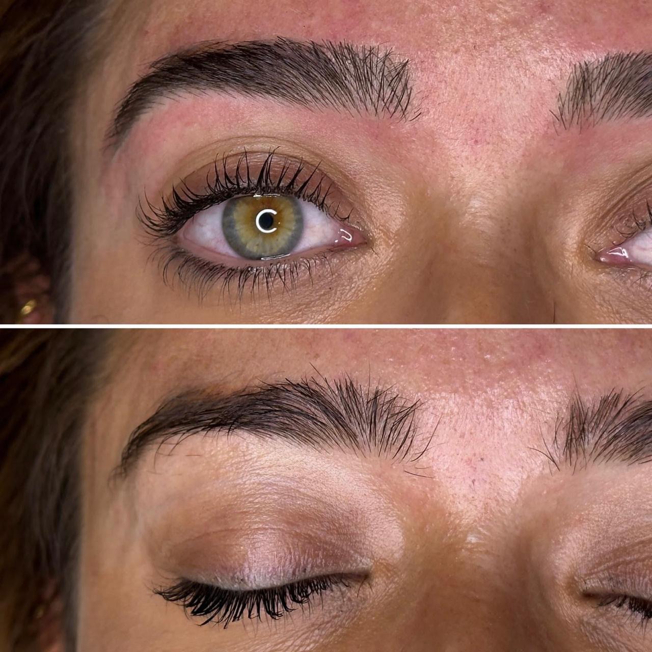 Sobrancelhas suaves com microblading, antes e depois